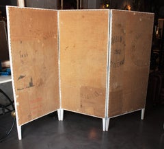 Rustic French Burlap Grain Sacks and Wood Folding Screen / Room Divider
