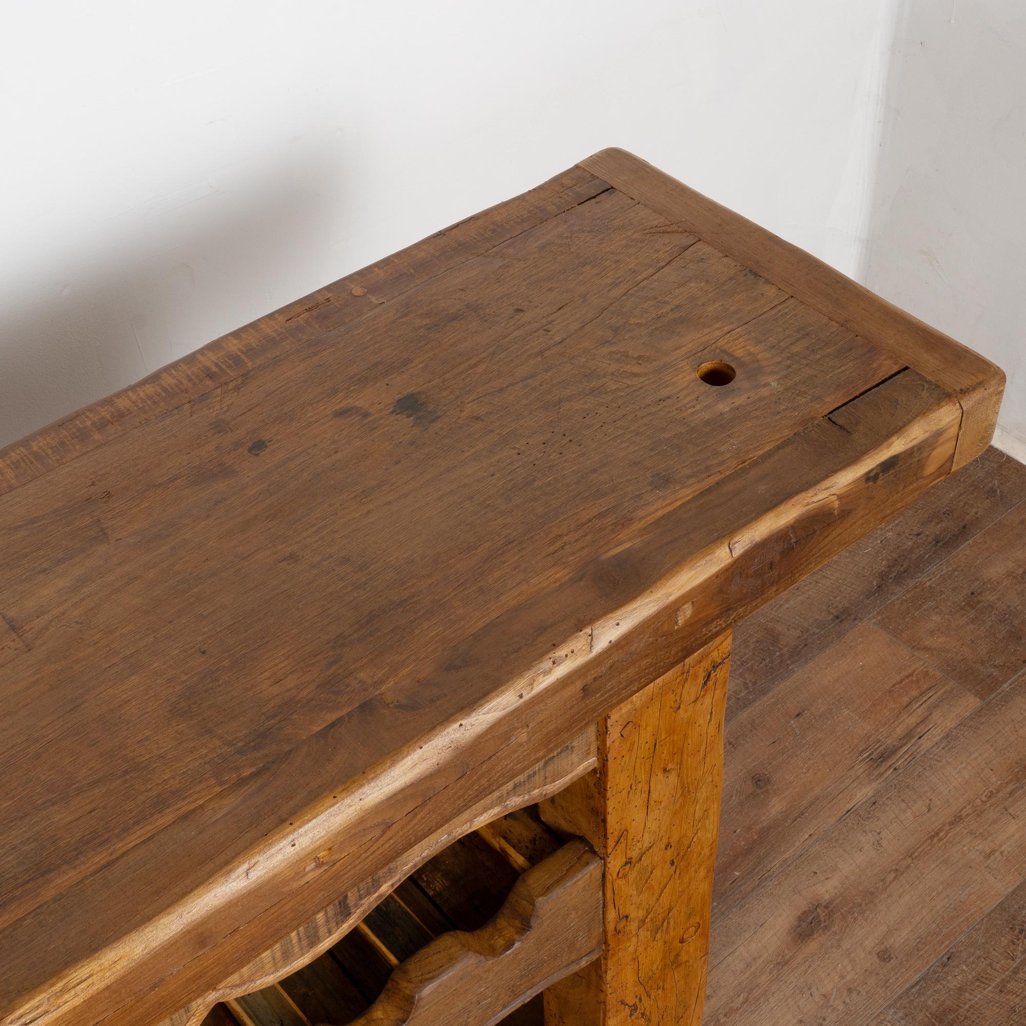 Rustic French Carpenter's Workbench Console Table with Wine Rack, circa 1890 5