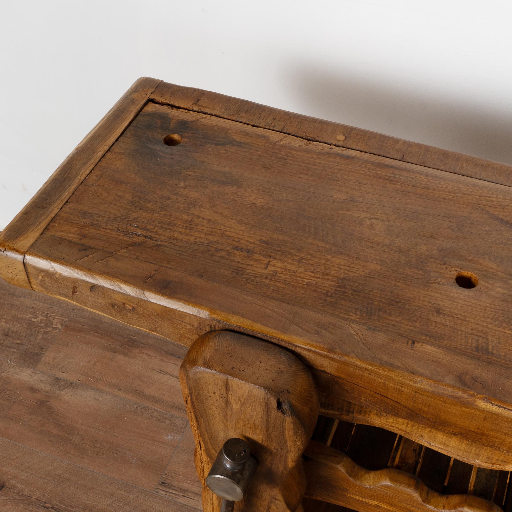 Rustic French Carpenter's Workbench Console Table with Wine Rack, circa 1890 6
