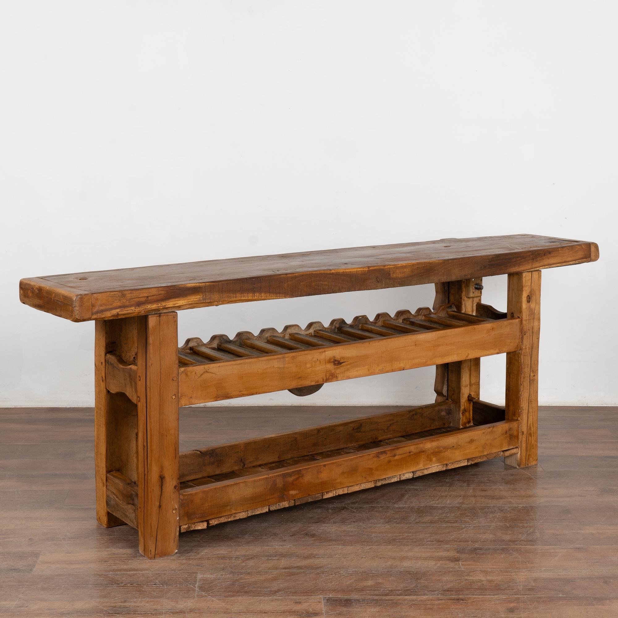 Rustic French Carpenter's Workbench Console Table with Wine Rack, circa 1890 7