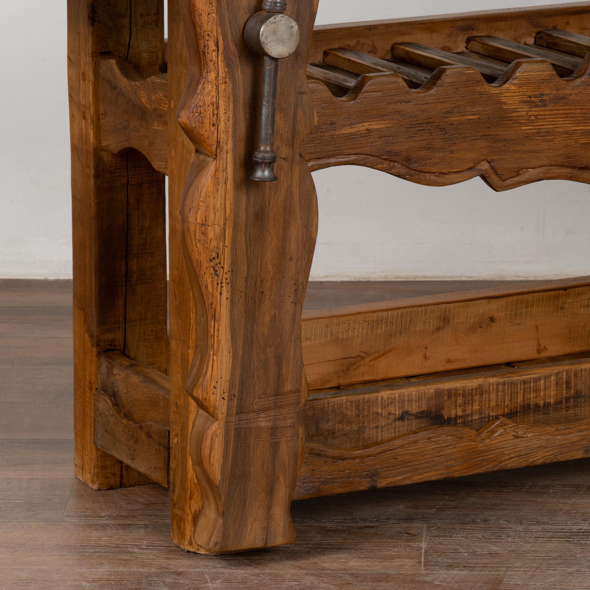 Rustic French Carpenter's Workbench Console Table with Wine Rack, circa 1890 In Good Condition In Round Top, TX