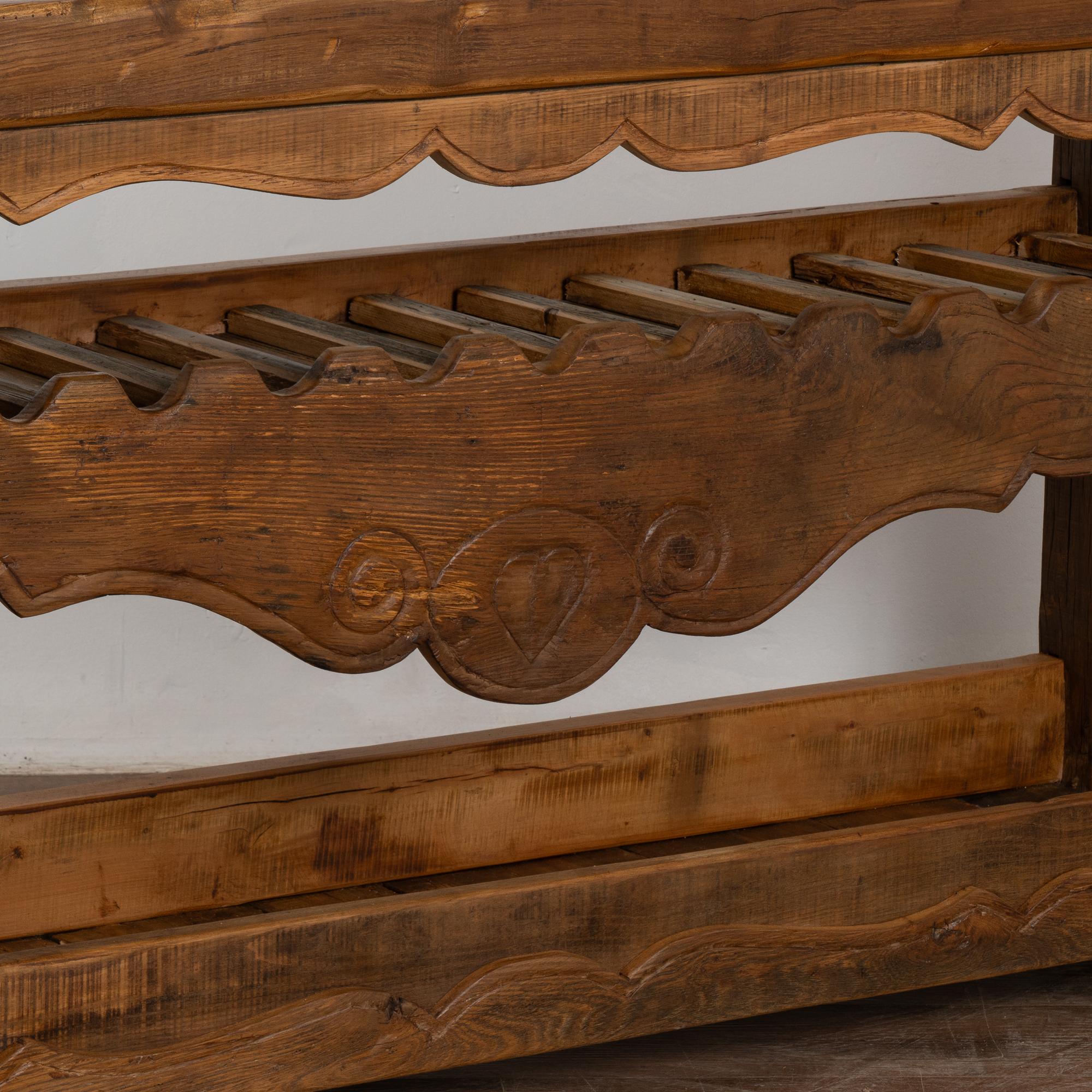 19th Century Rustic French Carpenter's Workbench Console Table with Wine Rack, circa 1890