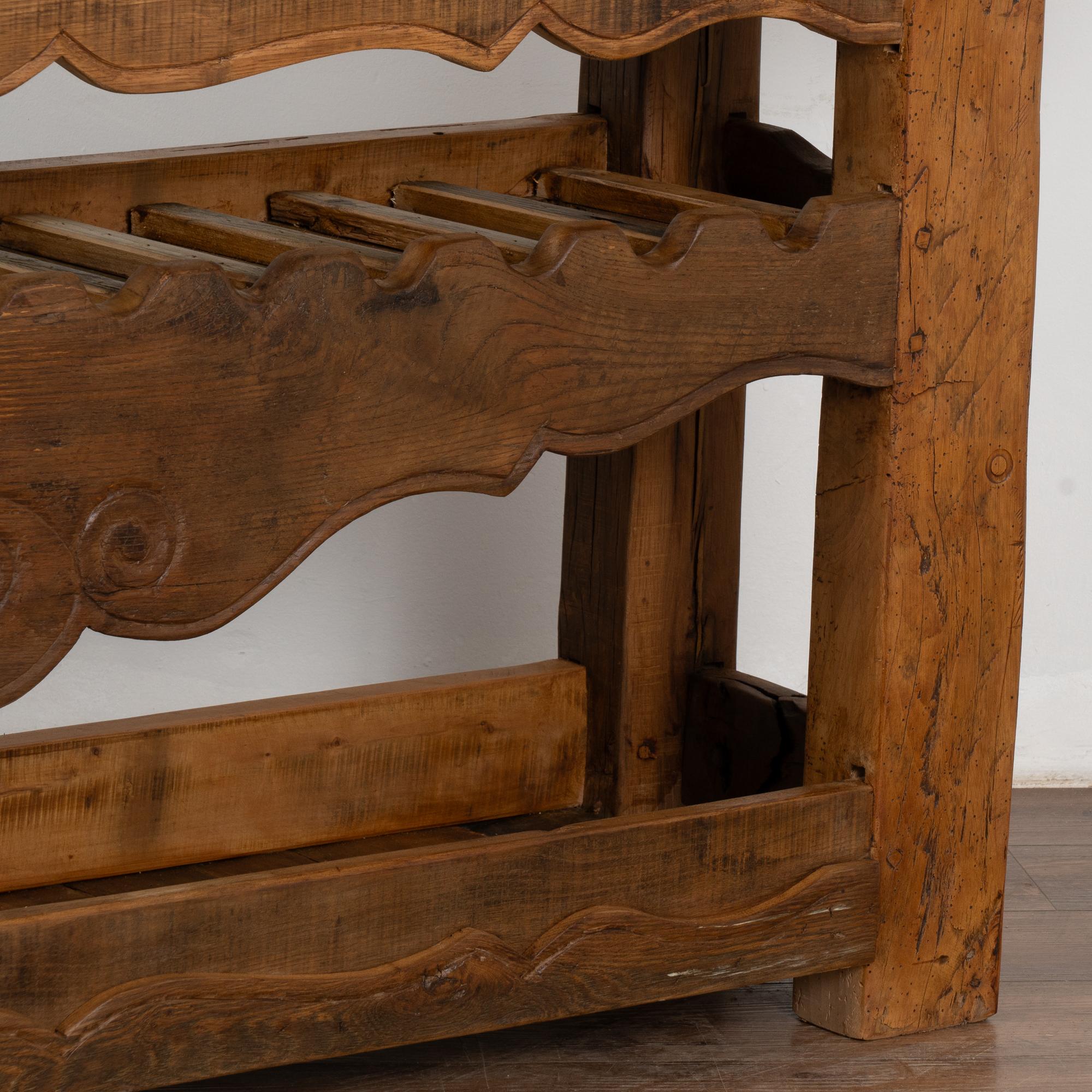 Wood Rustic French Carpenter's Workbench Console Table with Wine Rack, circa 1890
