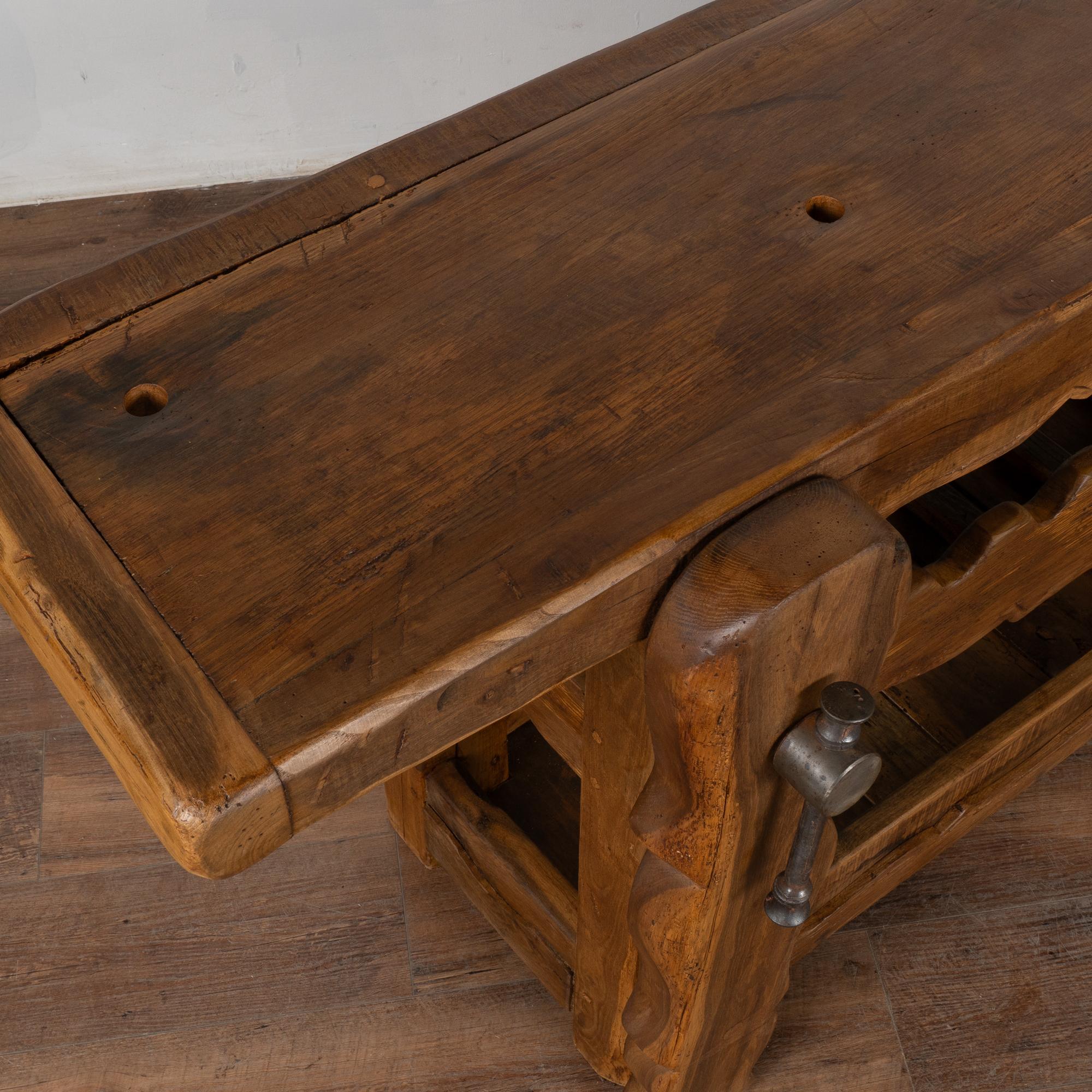 Rustic French Carpenter's Workbench Console Table with Wine Rack, circa 1890 1