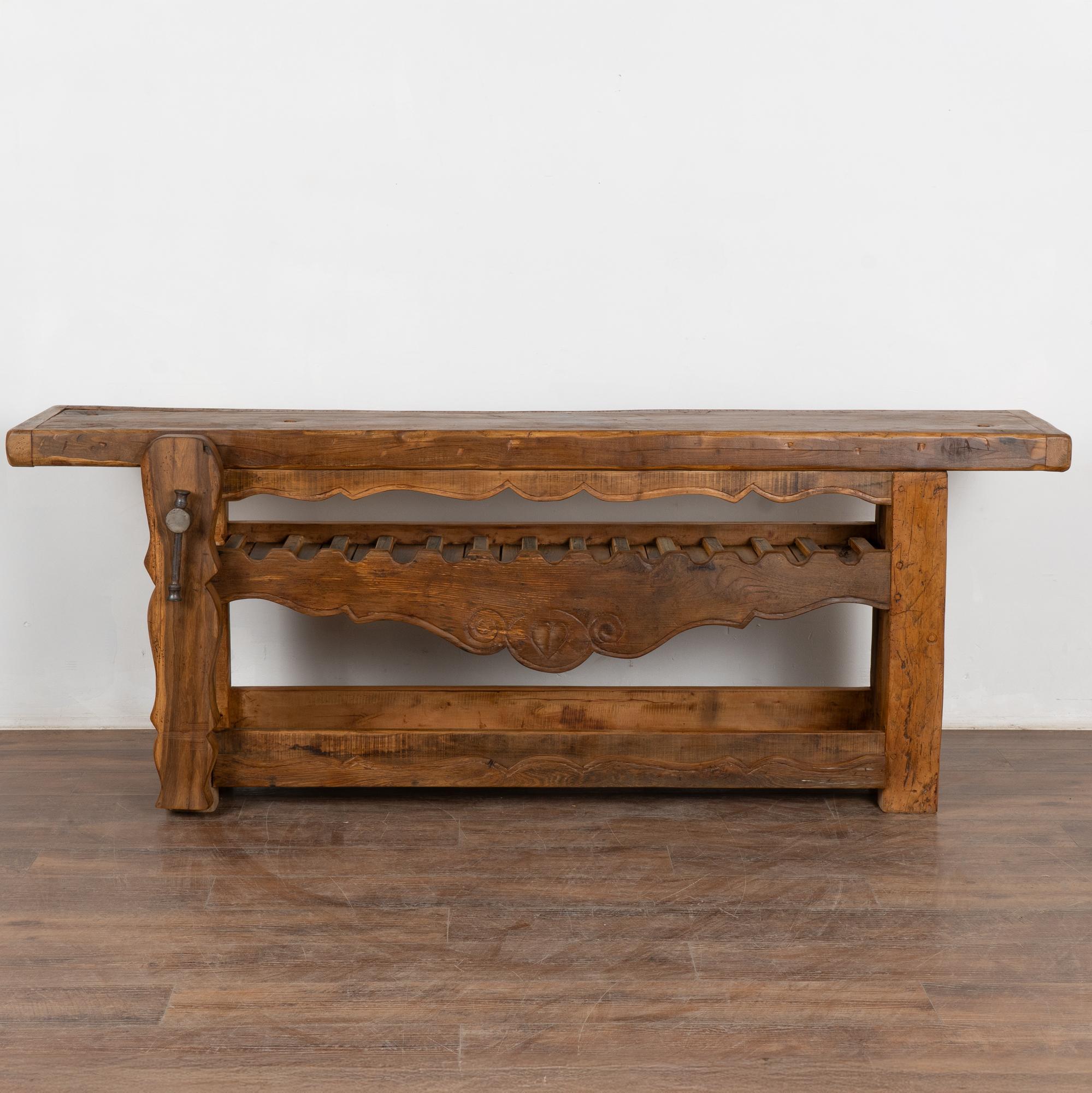 Rustic French Carpenter's Workbench Console Table with Wine Rack, circa 1890 3