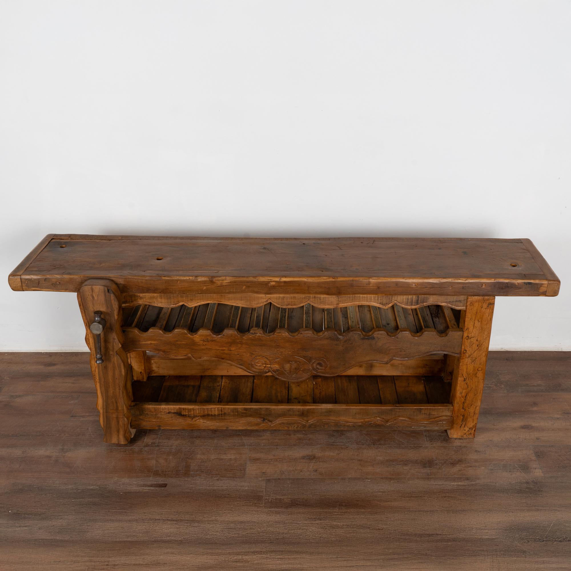 Rustic French Carpenter's Workbench Console Table with Wine Rack, circa 1890 4