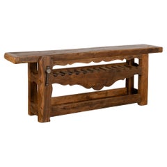 Rustic French Carpenter's Workbench Console Table with Wine Rack, circa 1890