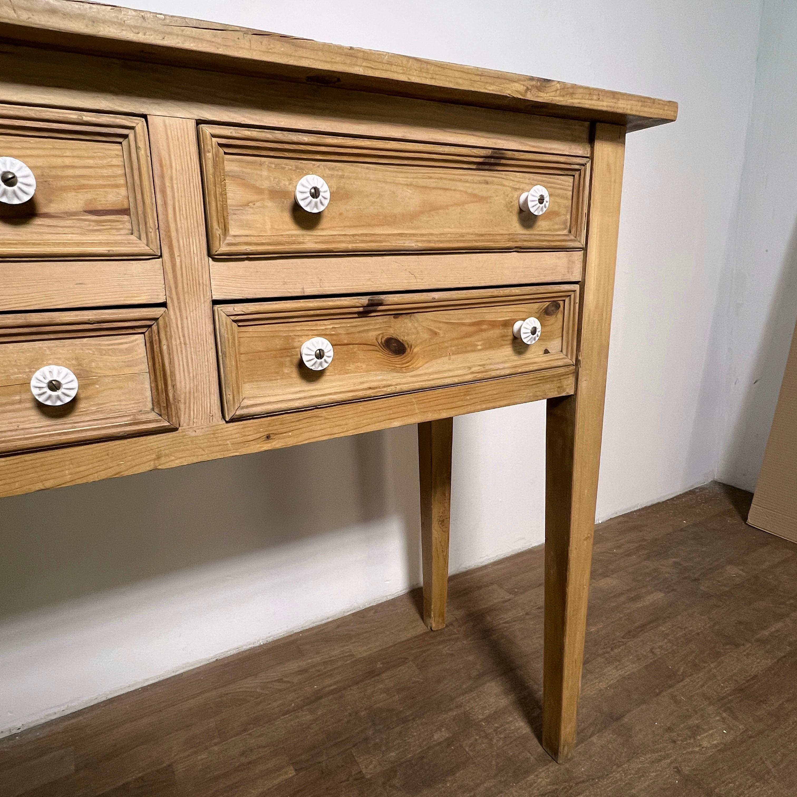 Rustic French Country Buffet Table in Stripped Pine In Good Condition For Sale In Peabody, MA