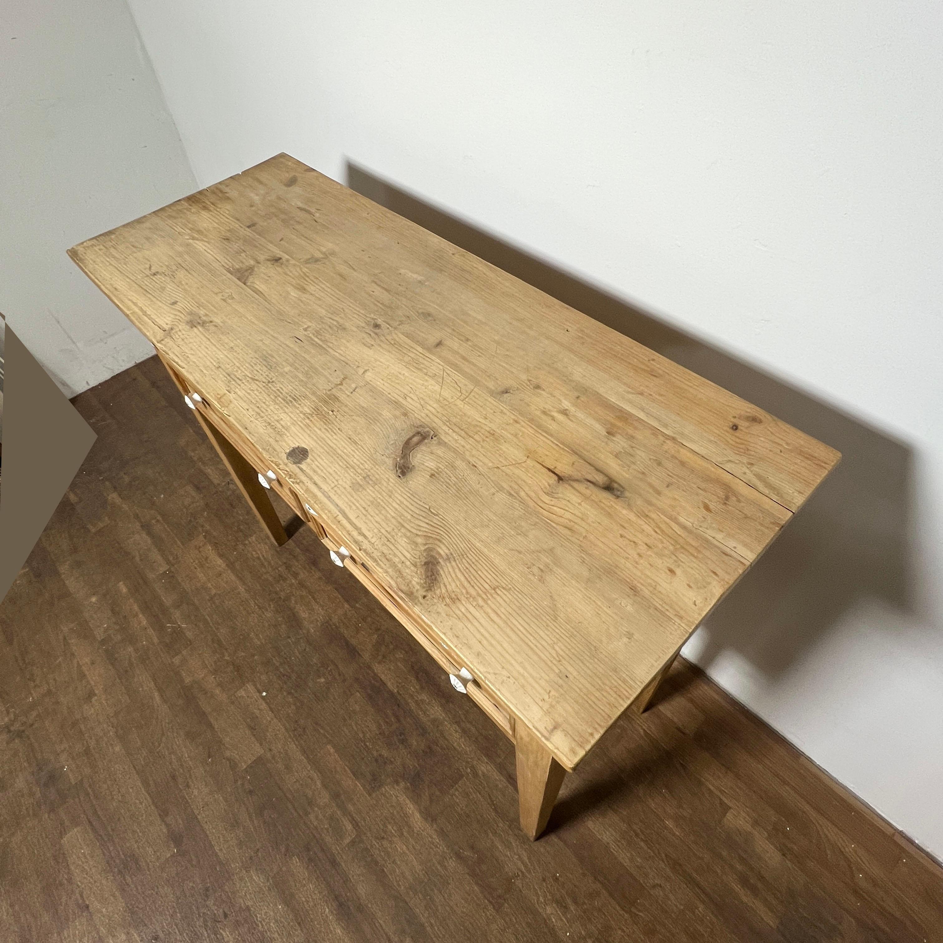 20th Century Rustic French Country Buffet Table in Stripped Pine For Sale