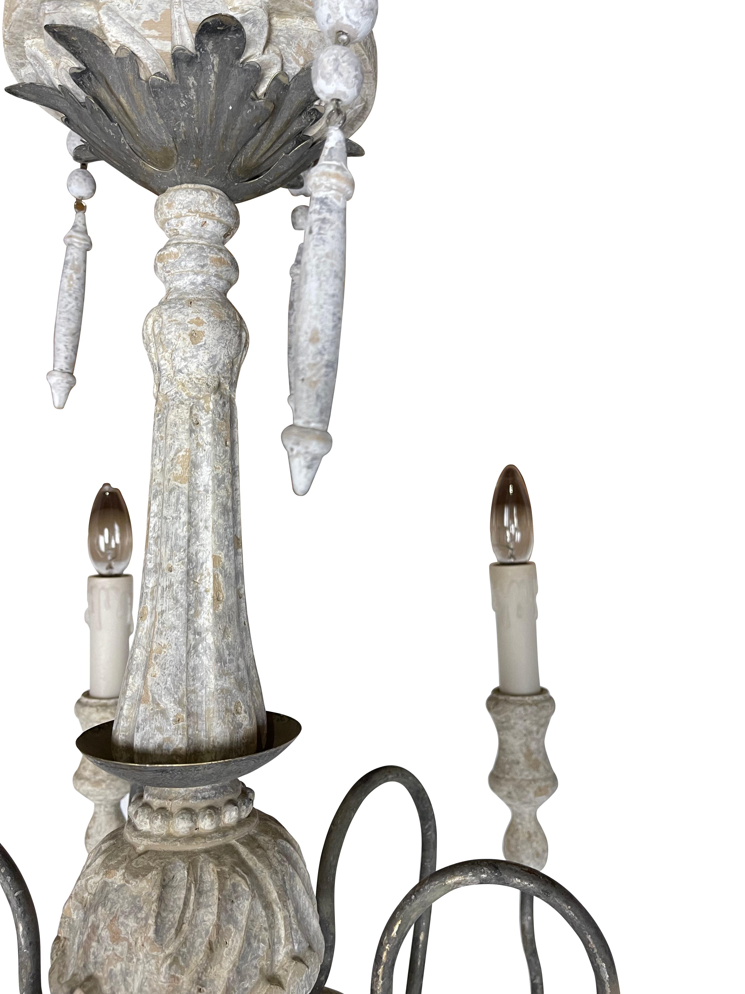 Mid-20th Century Rustic French Country Grey Painted Chandelier