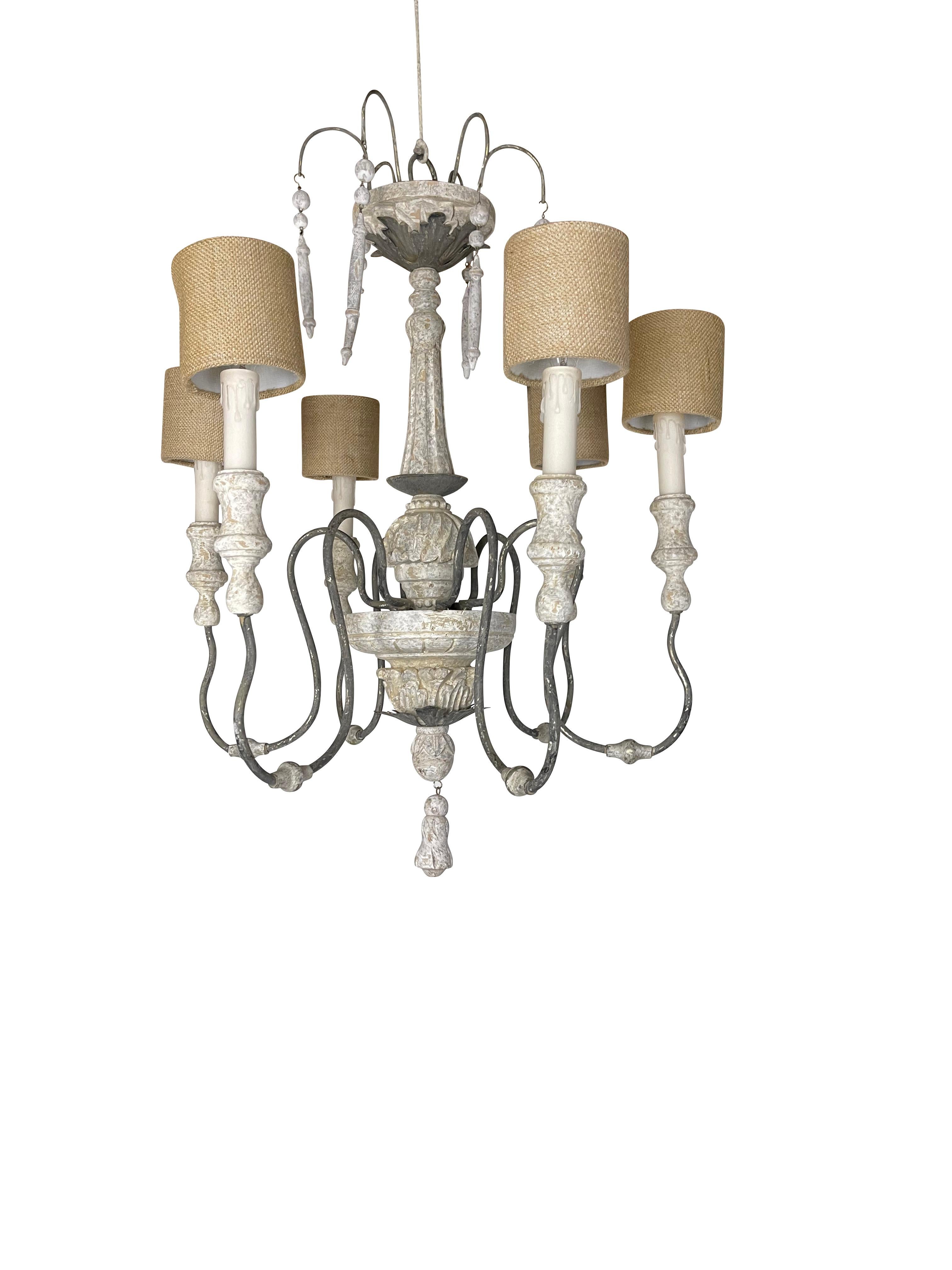 Iron Rustic French Country Grey Painted Chandelier