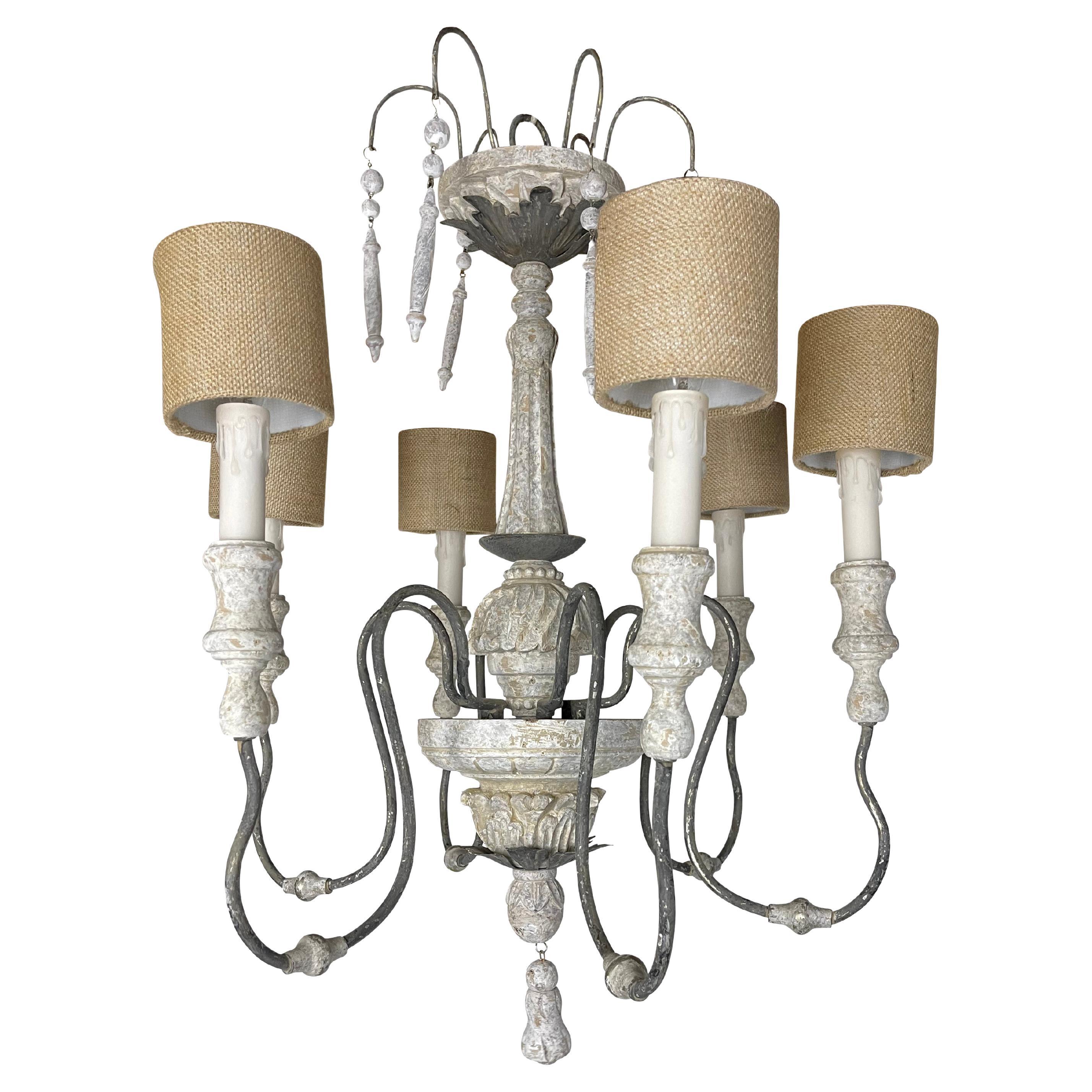 Rustic French Country Grey Painted Chandelier