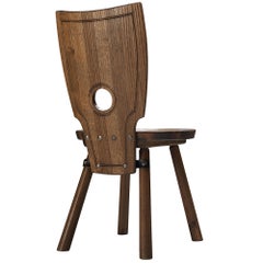 Rustic French Dining Chair in Solid Oak and Iron