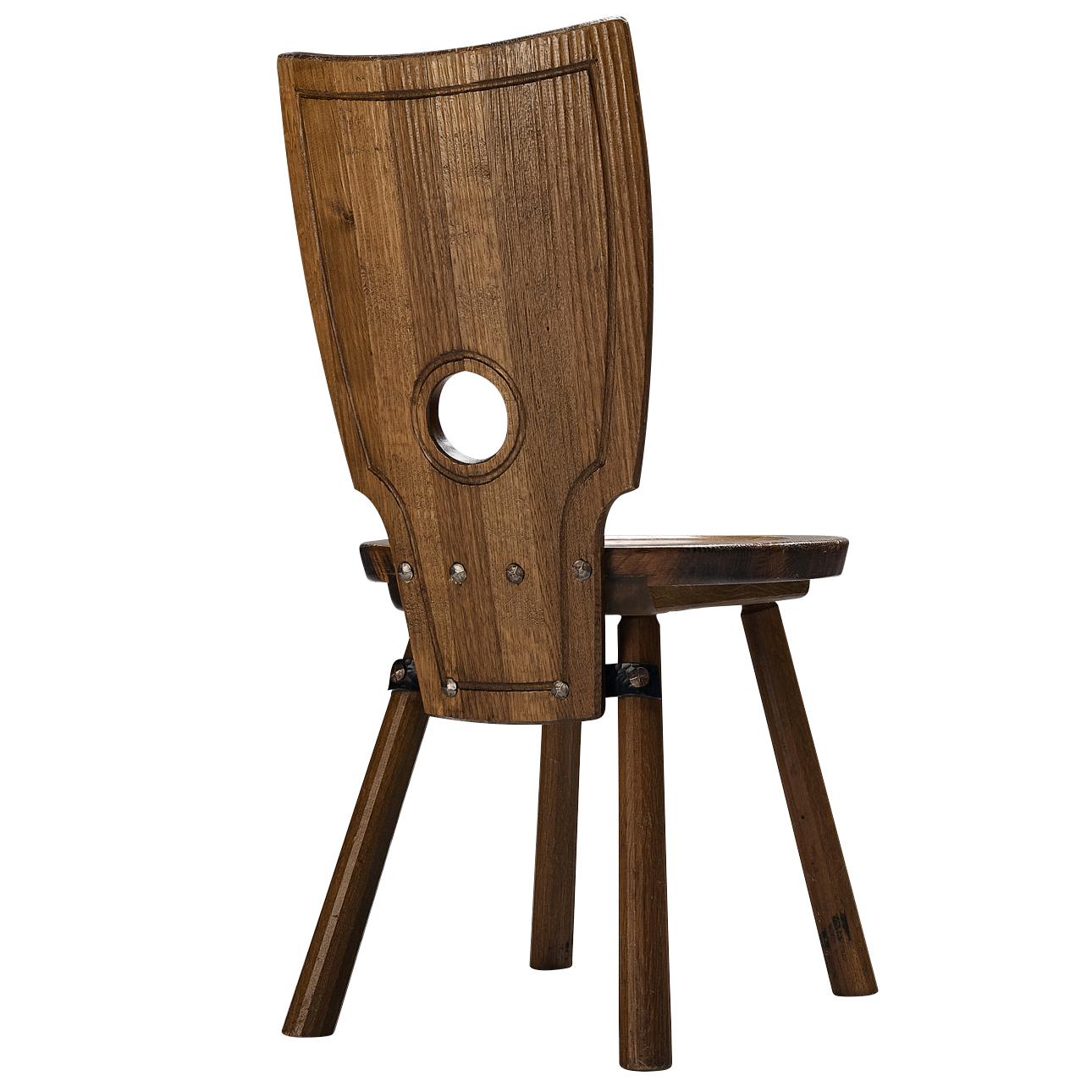 Rustic French Dining Chair in Solid Oak For Sale