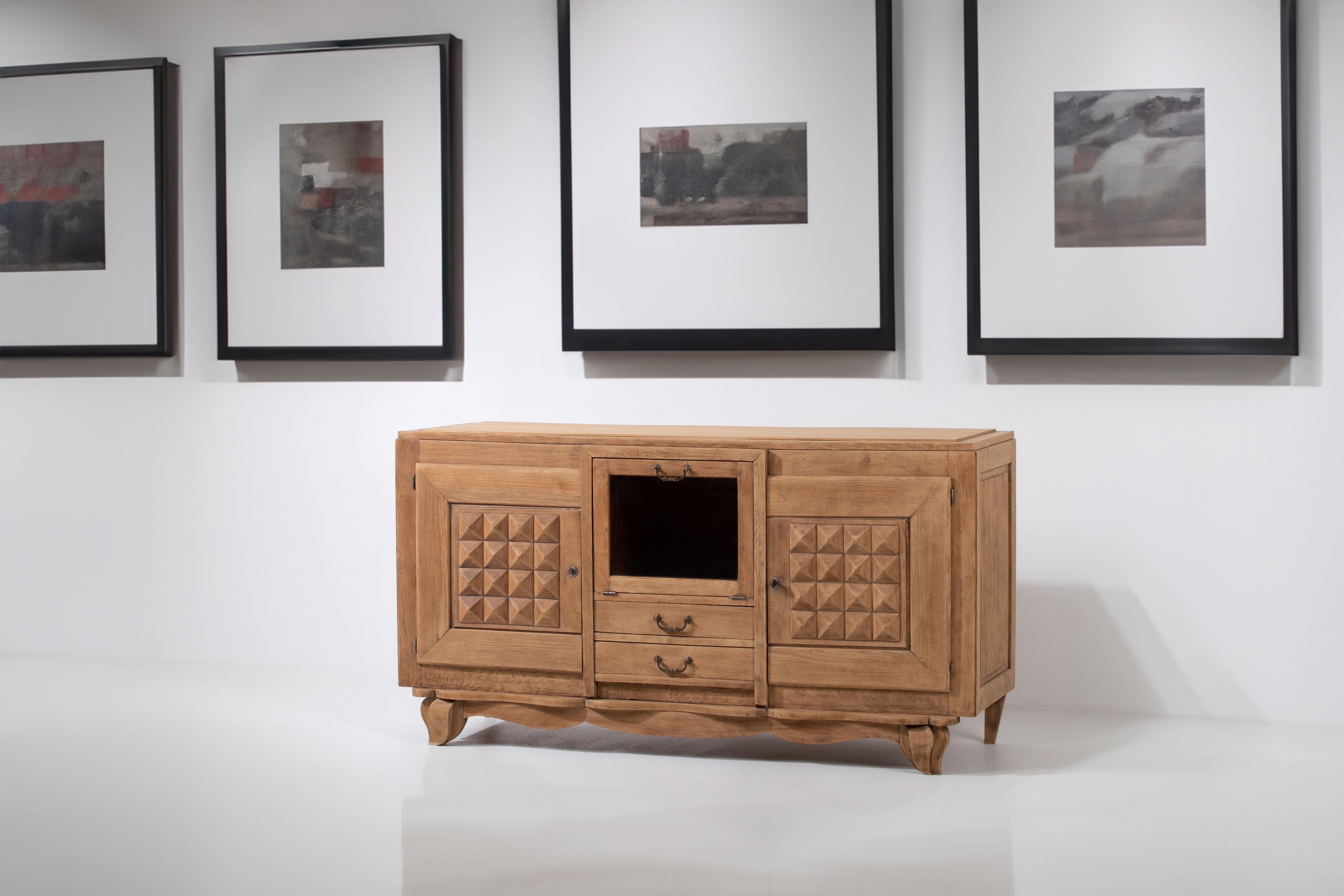 Art Deco Rustic French Elegance : Enchanting Oak Sideboard from 1940 For Sale