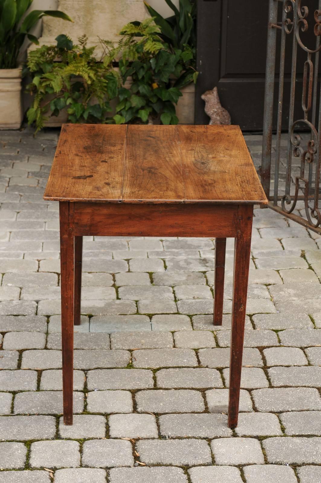 Rustic French Elm Side Table with Single Drawer and Tapered Legs, circa 1870 2