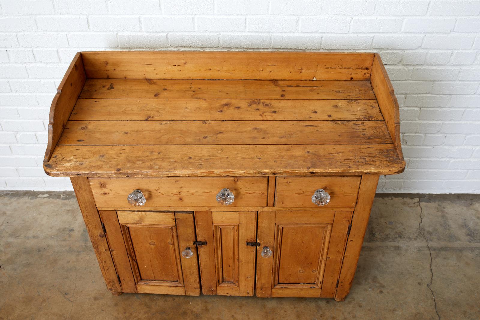 Hand-Crafted Rustic French Farmhouse Pine Washstand Cabinet