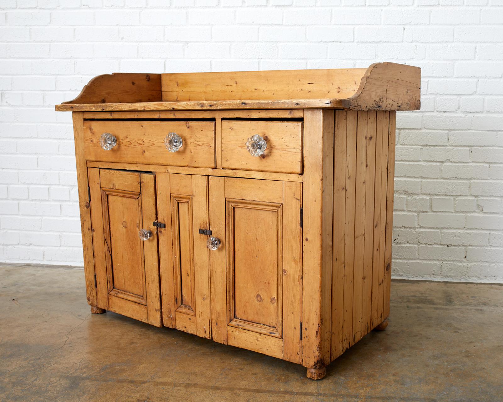 Rustic French Farmhouse Pine Washstand Cabinet In Distressed Condition In Rio Vista, CA