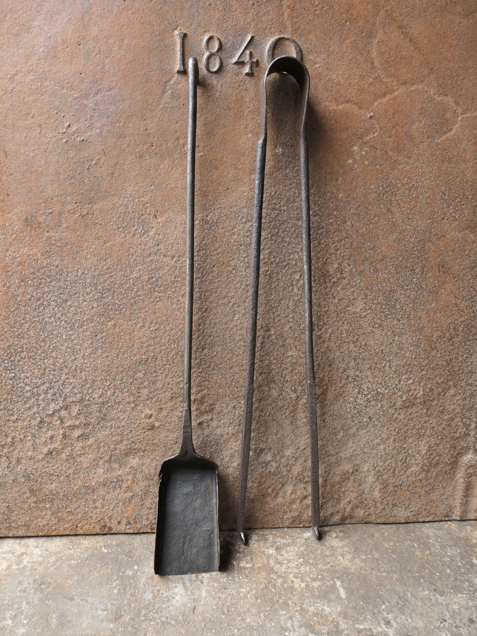 Forged Rustic French Fireplace Tools, 17th-18th Century