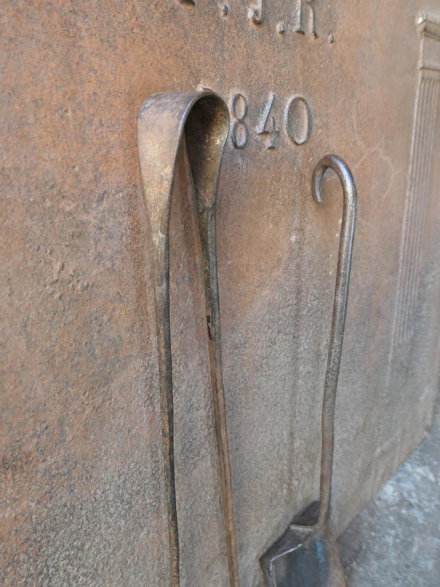 Wrought Iron Rustic French Fireplace Tools, 18th-19th Century, Louis XV Period For Sale