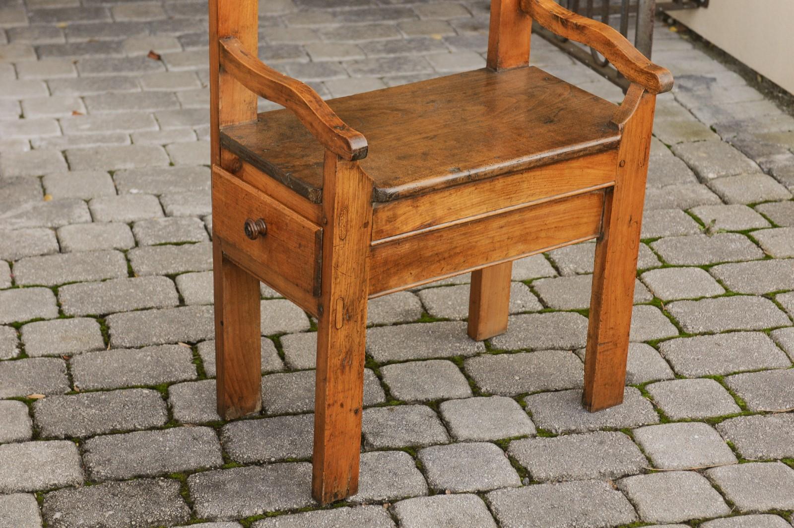 Rustic French Fruitwood Chair with Open Back and Lateral Drawer, circa 1820 1