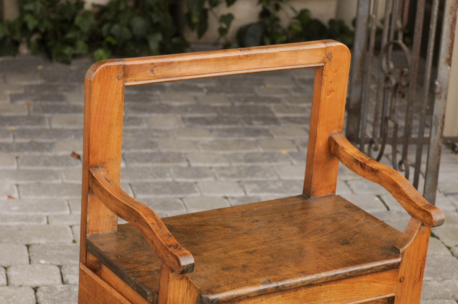 Rustic French Fruitwood Chair with Open Back and Lateral Drawer, circa 1820 2