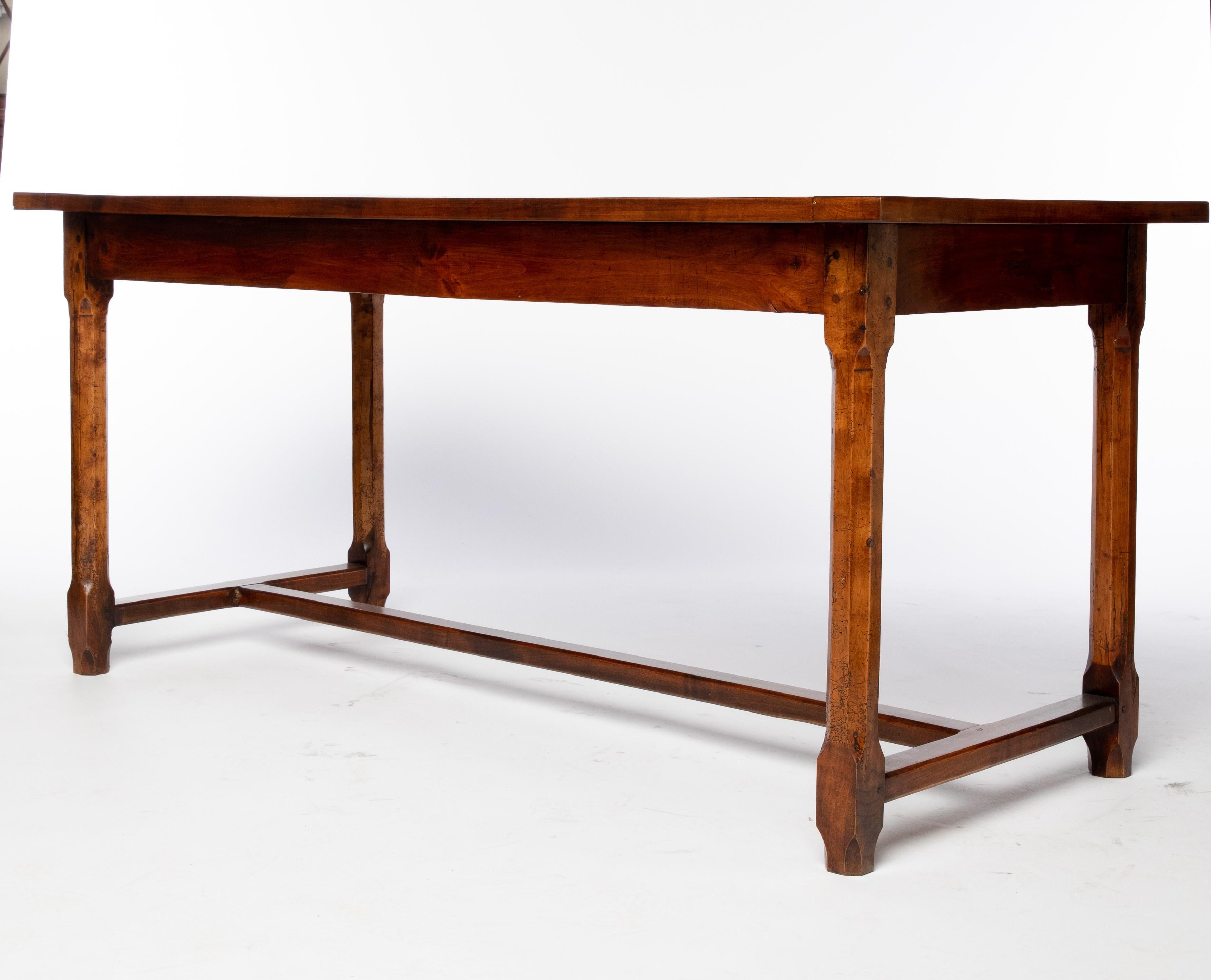 Hand-Crafted Rustic French Fruitwood Farmhouse Table