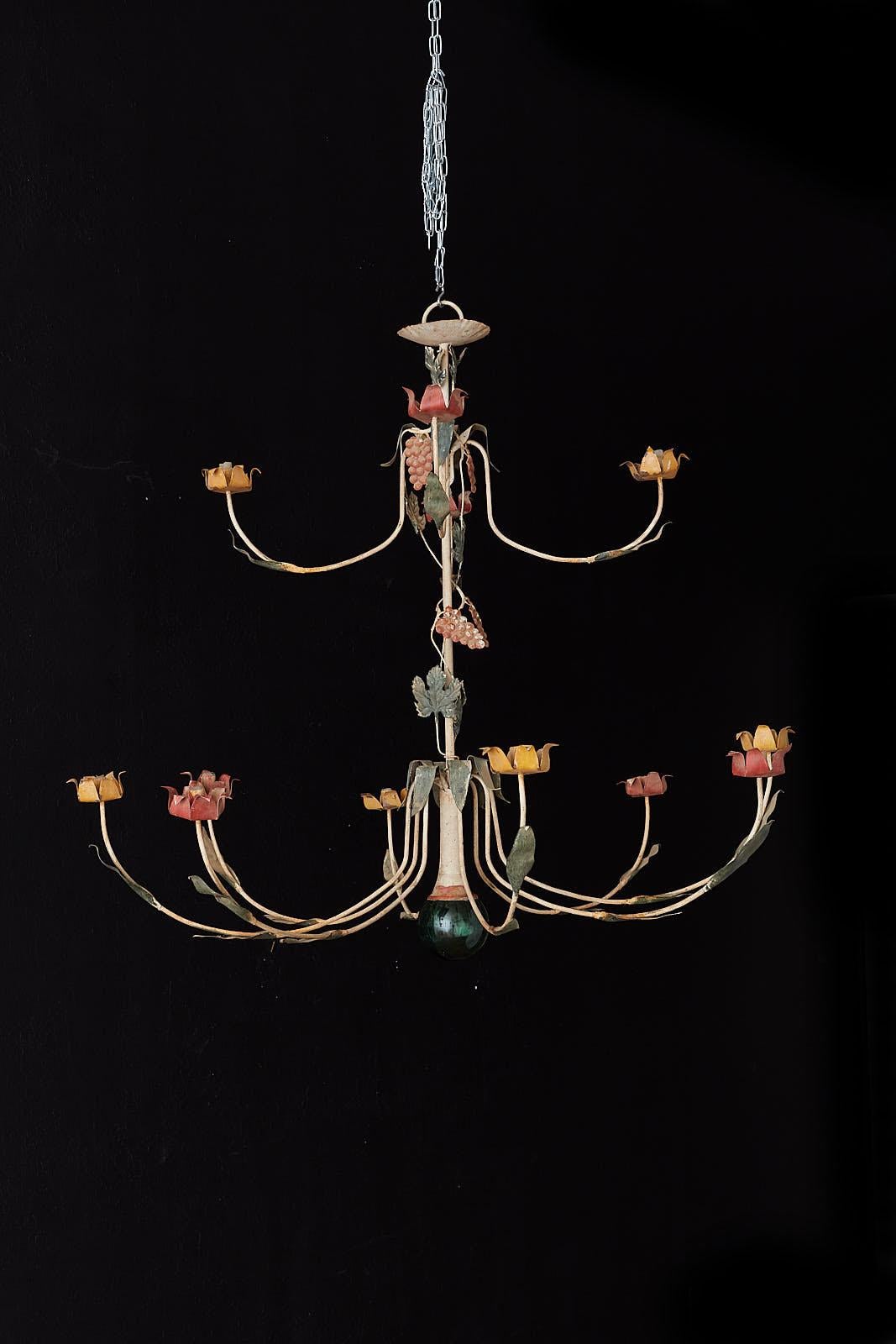 Rustic French Iron Twelve-Light Candle Chandelier 7