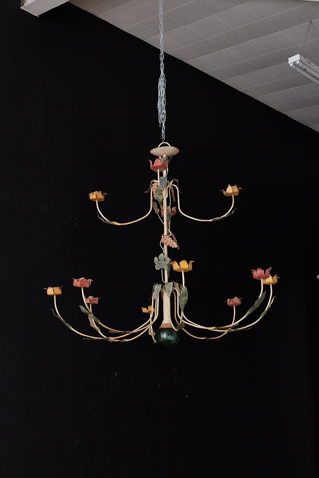 Rustic French Iron Twelve-Light Candle Chandelier 8