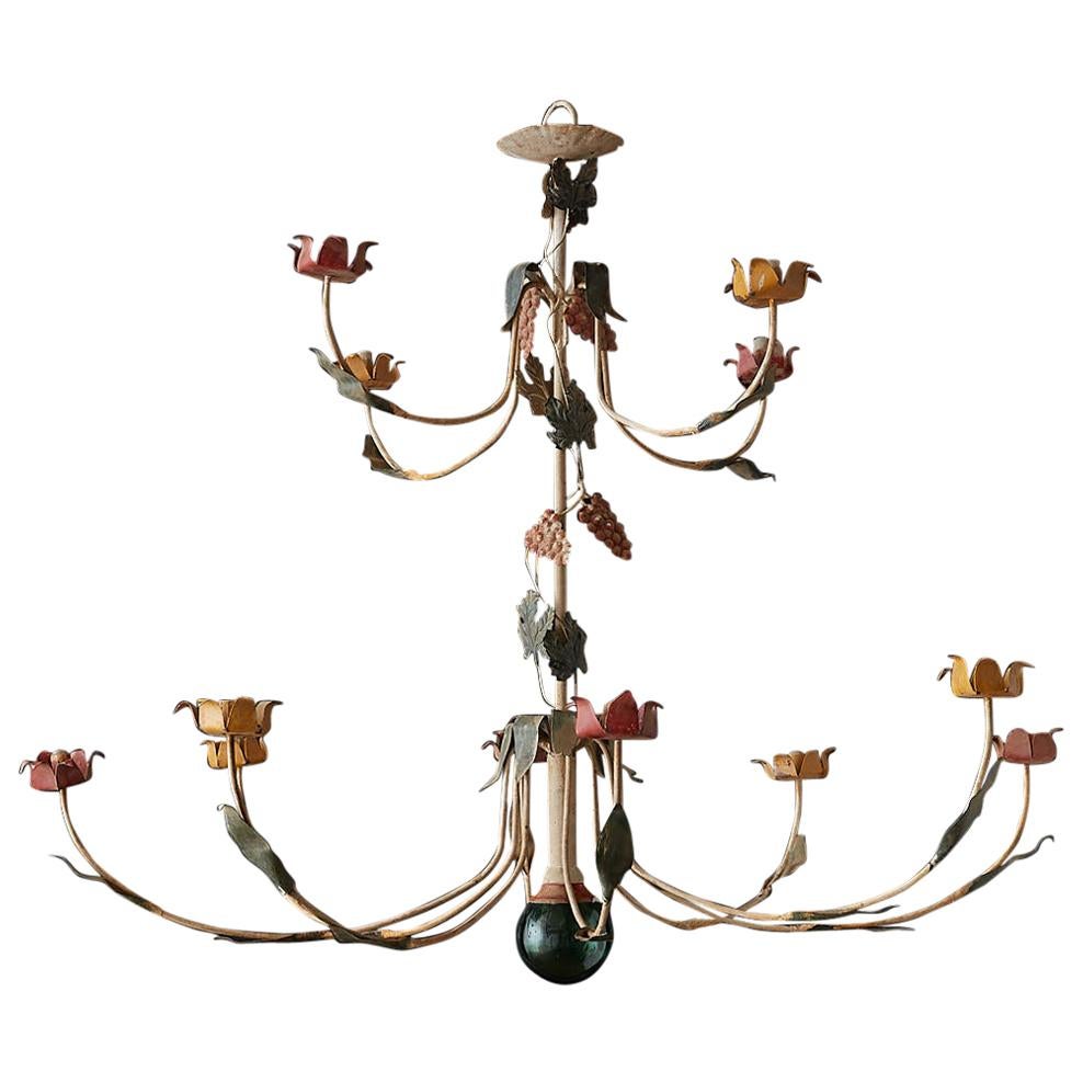 Rustic French Iron Twelve-Light Candle Chandelier