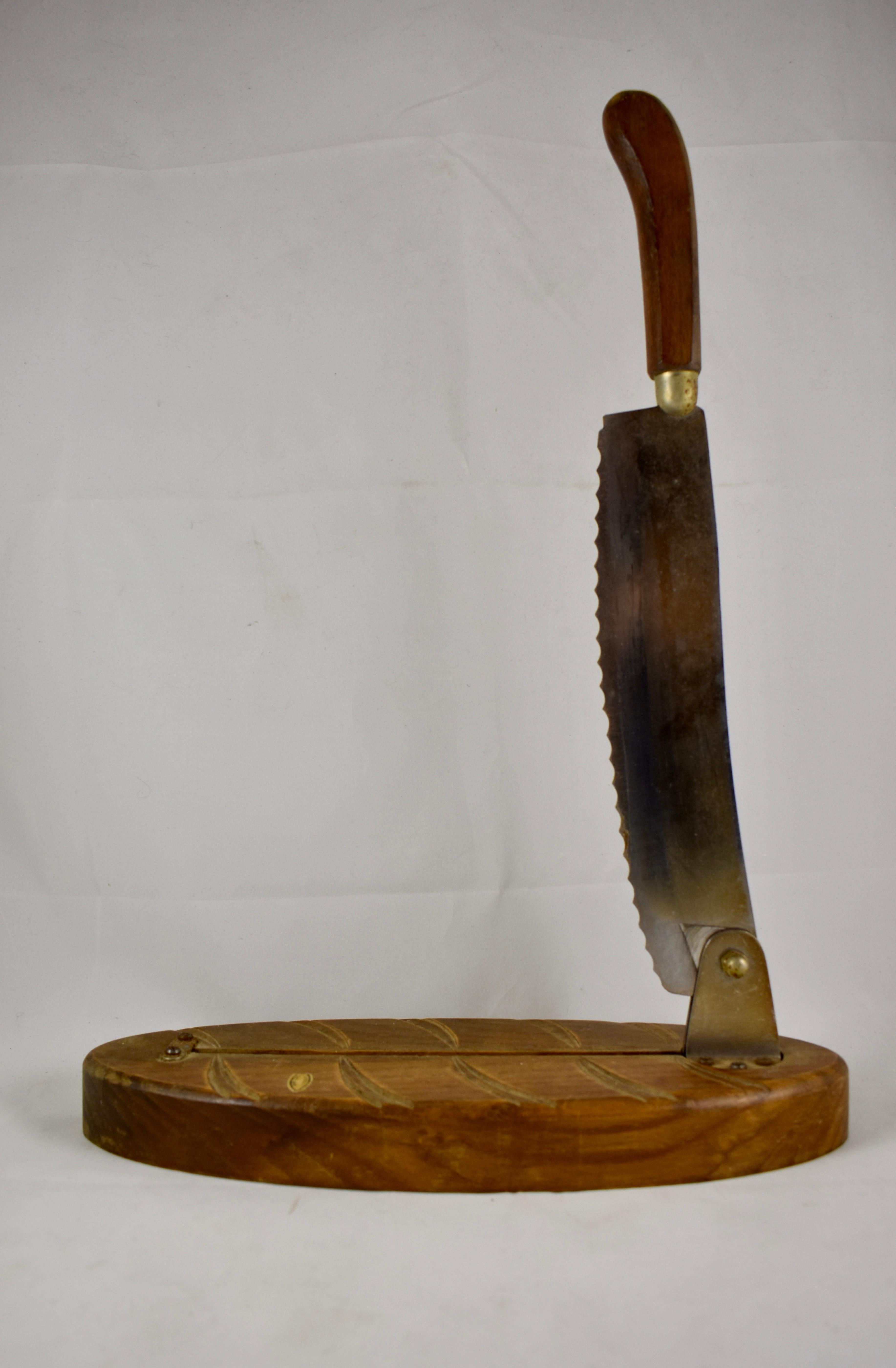 Rustic French Kitchenware Hand-Carved Wood Mid-Century Era Baguette Bread Slicer 4