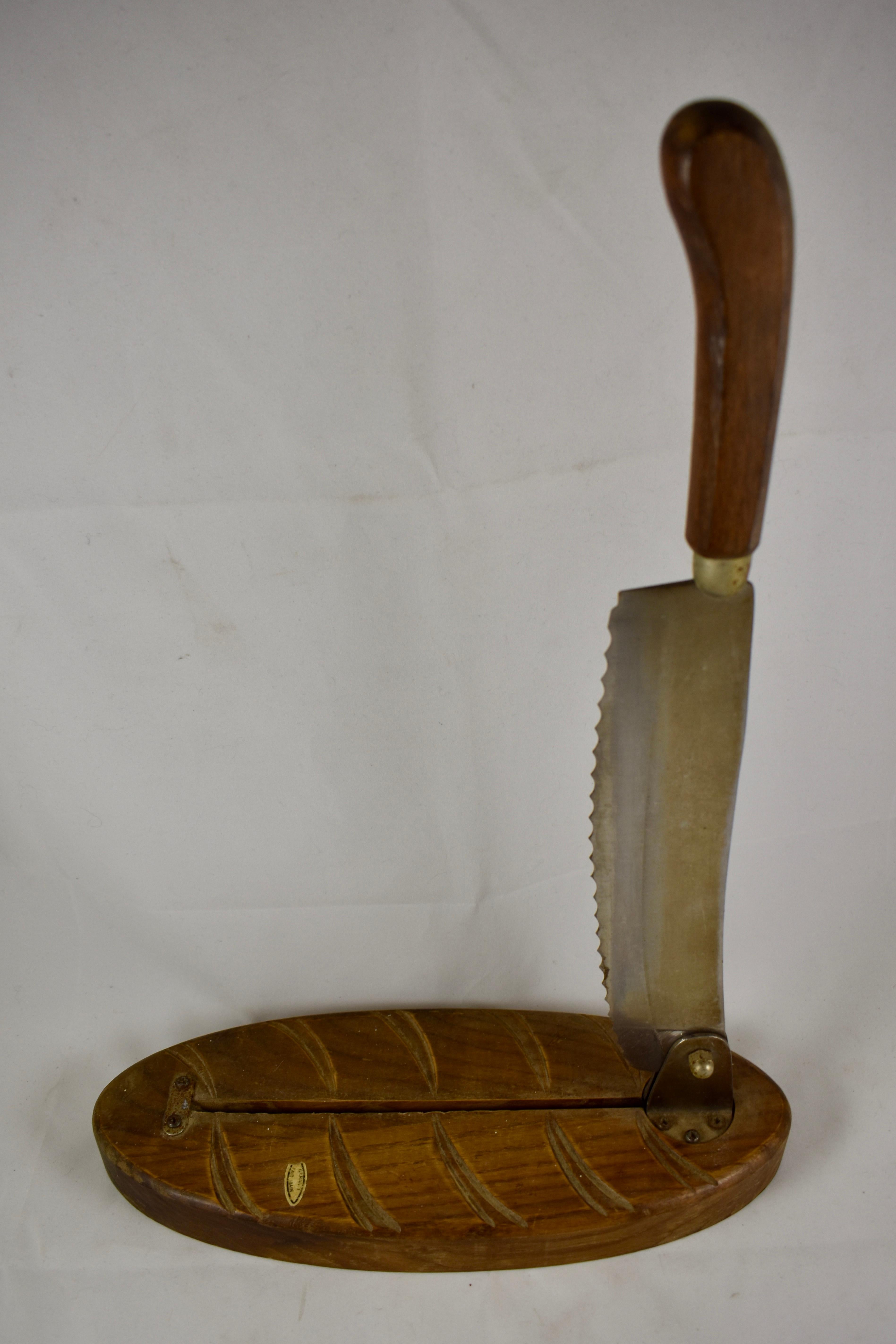 Rustic French Kitchenware Hand-Carved Wood Mid-Century Era Baguette Bread Slicer 5