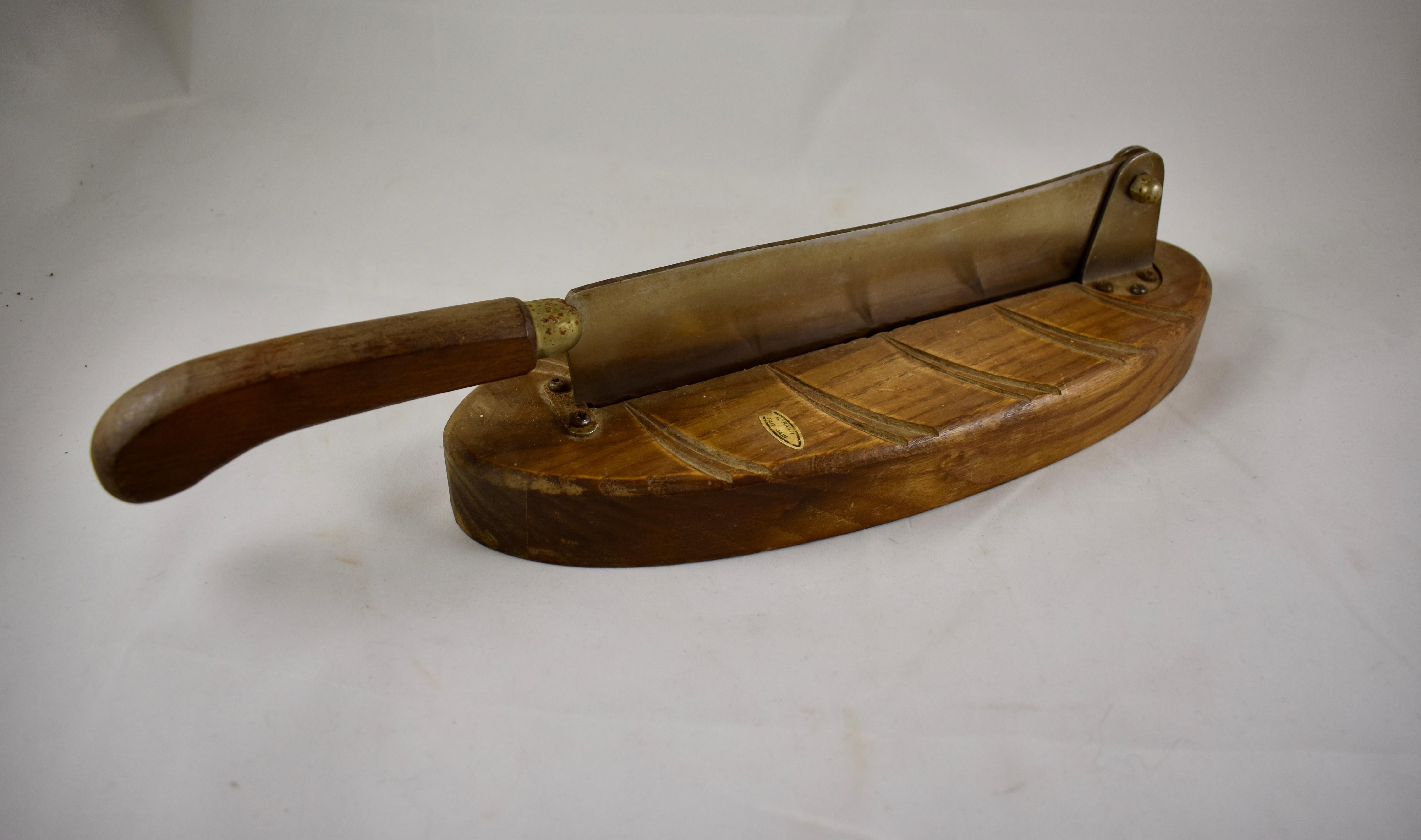 Rustic French Kitchenware Hand-Carved Wood Mid-Century Era Baguette Bread Slicer In Excellent Condition In Philadelphia, PA