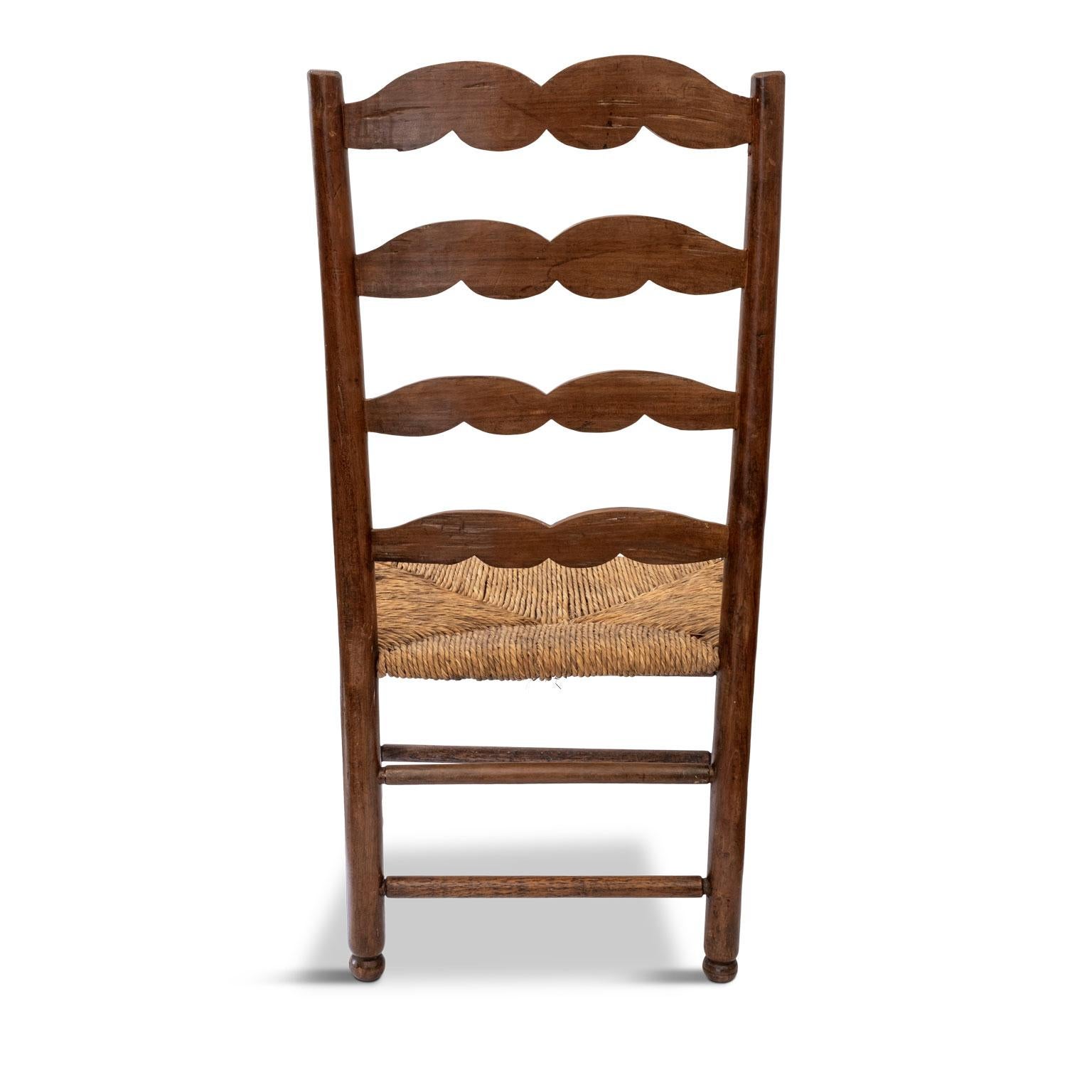 Hand-Carved Rustic French Ladder Back Armchair