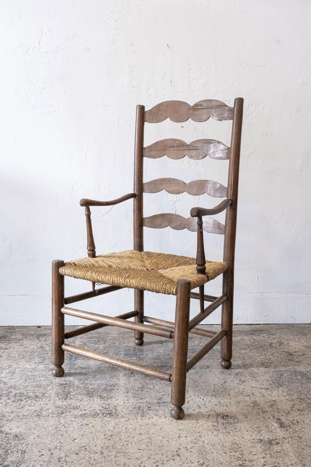 19th Century Rustic French Ladder Back Armchair