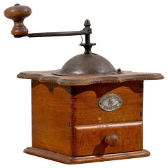 Rustic French Late 19th Century Coffee Grinder with Shaped Top and Treen Handle