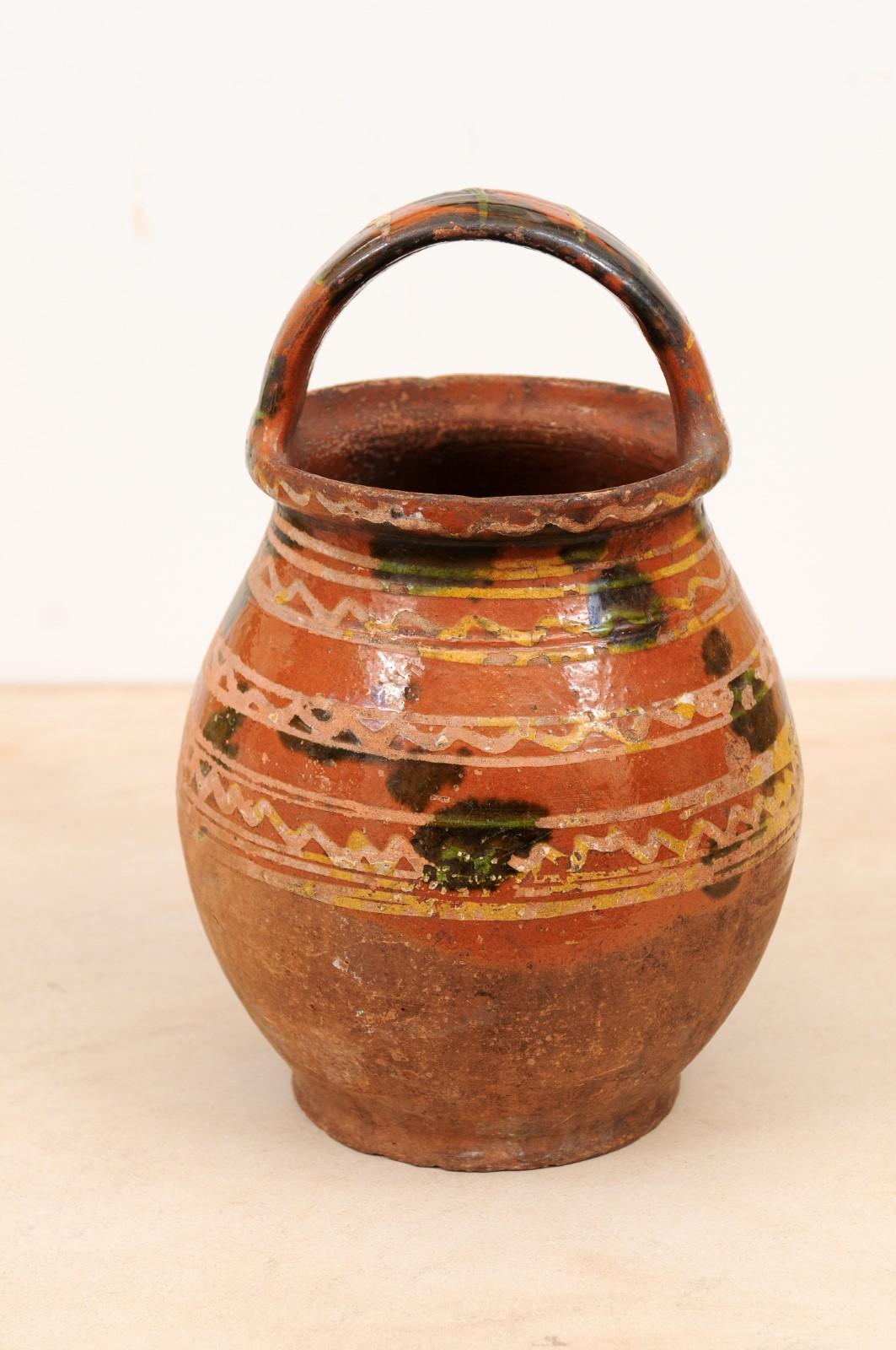 Rustic French Late 19th Century Pottery Jug with Wavy Lines and Large Handle 7