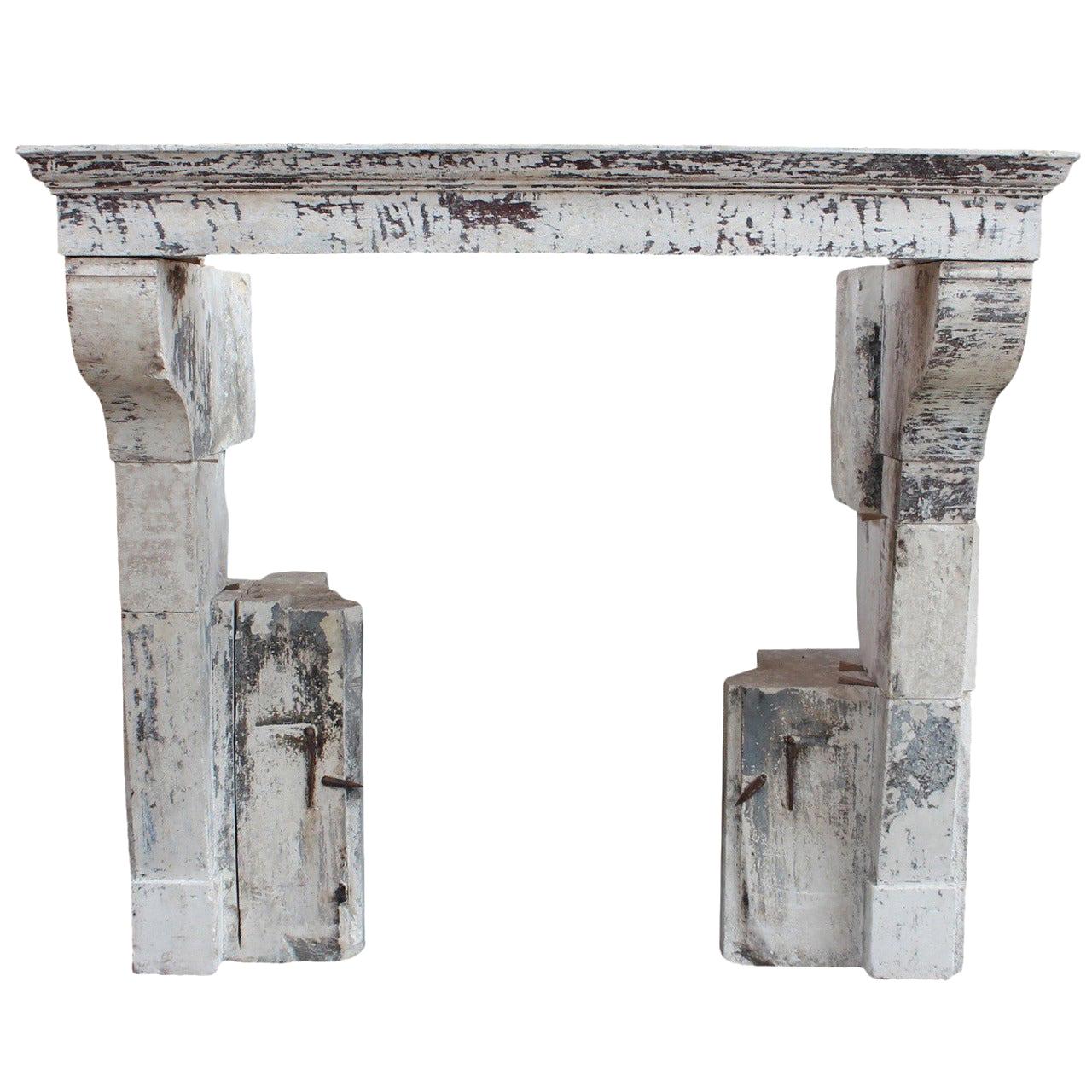 Rustic French Limestone Antique Kitchen Fireplace Surround with Original Patina For Sale