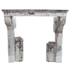 Rustic French Limestone Antique Kitchen Fireplace Surround with Original Patina