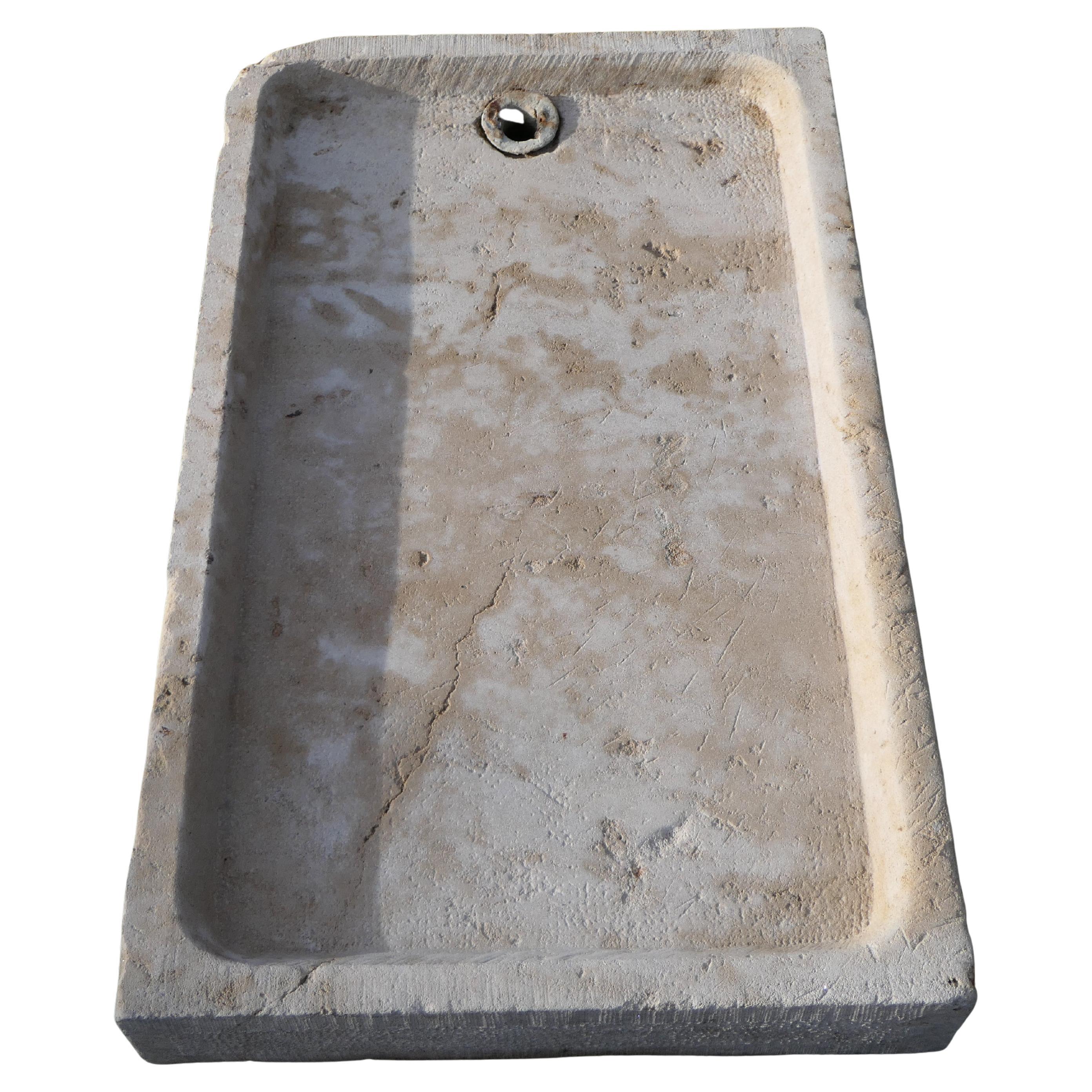 Rustic French Limestone Farmhouse Sink with Original Drain
