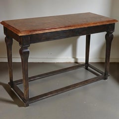 Rustic French Louis XV Style Pine Console Table W/ Leather Top