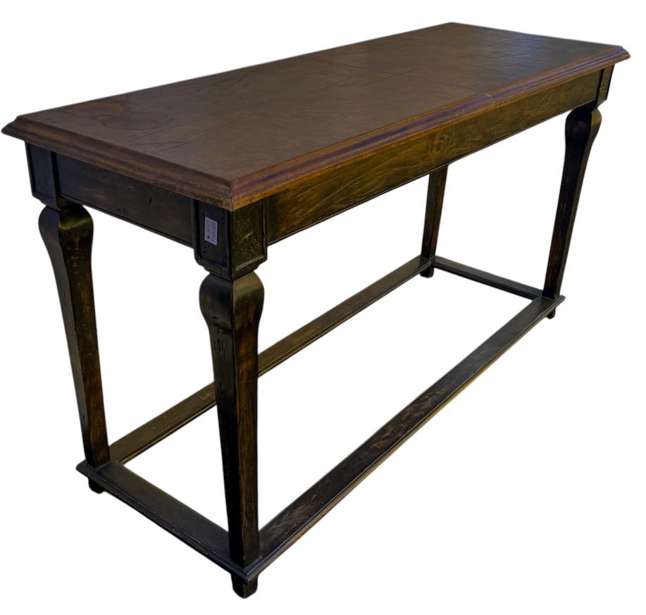 Rustico Rustic French Louis XV Style Pine Console Table W/ Leather Top in vendita