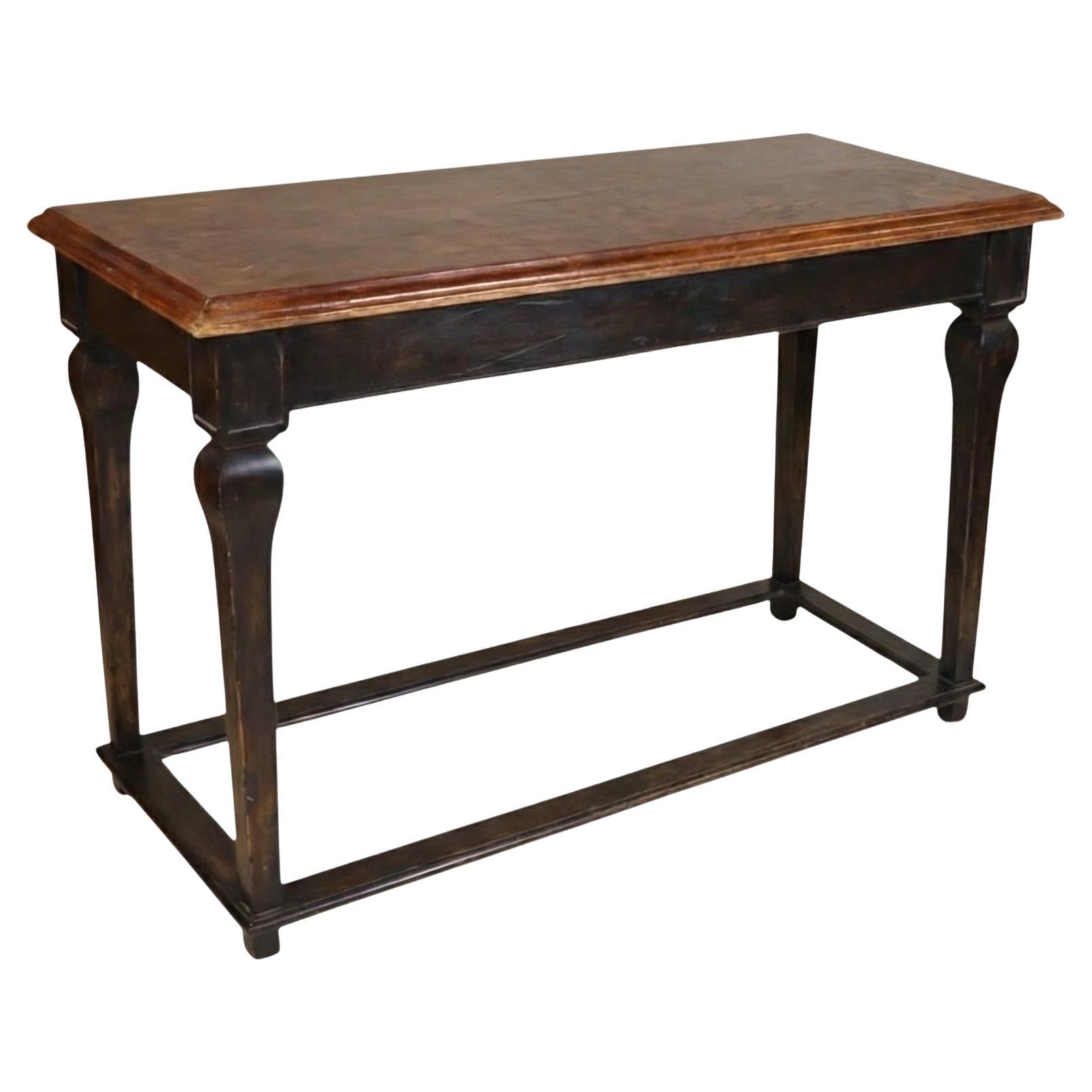 Rustic French Louis XV Style Pine Console Table W/ Leather Top in vendita