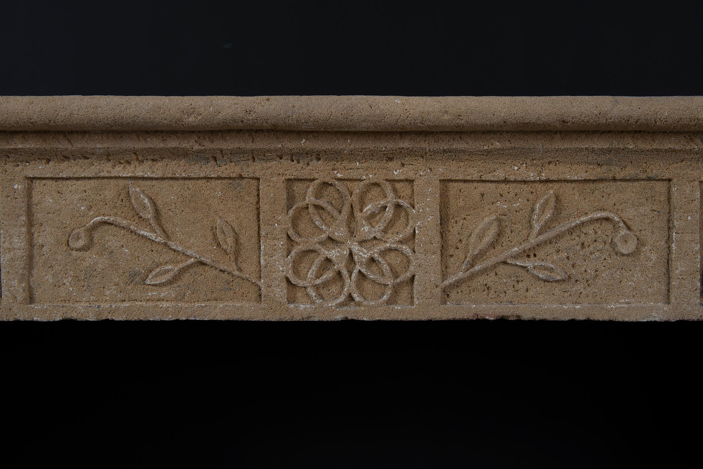 Rustic French Louis XVI Fireplace Mantel in Limestone For Sale 14