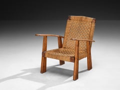 Rustic French Lounge Chair in Rush and Wood