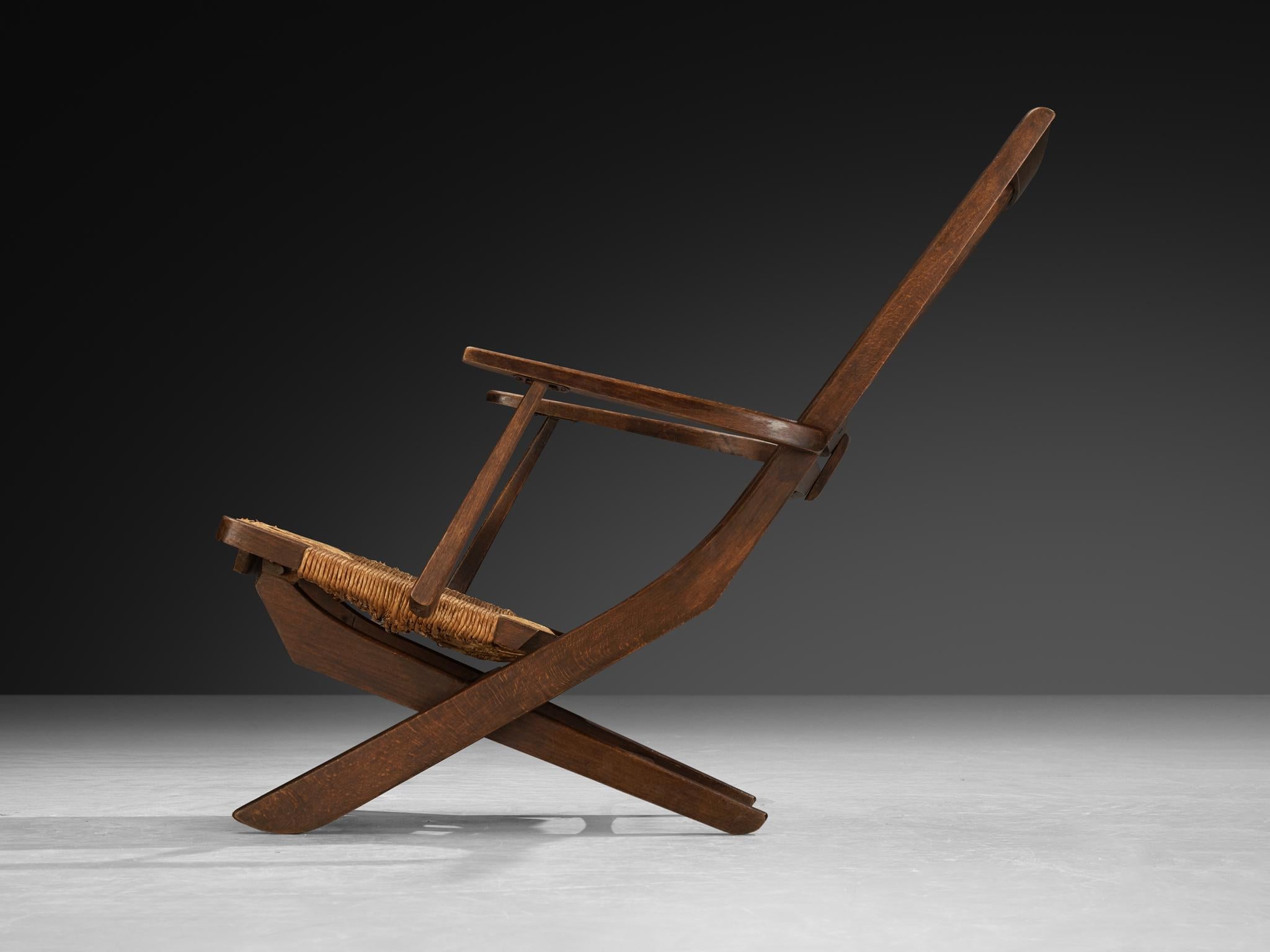 Francese Sedia da salotto francese rustica con schienale alto in Oak e giunco in vendita