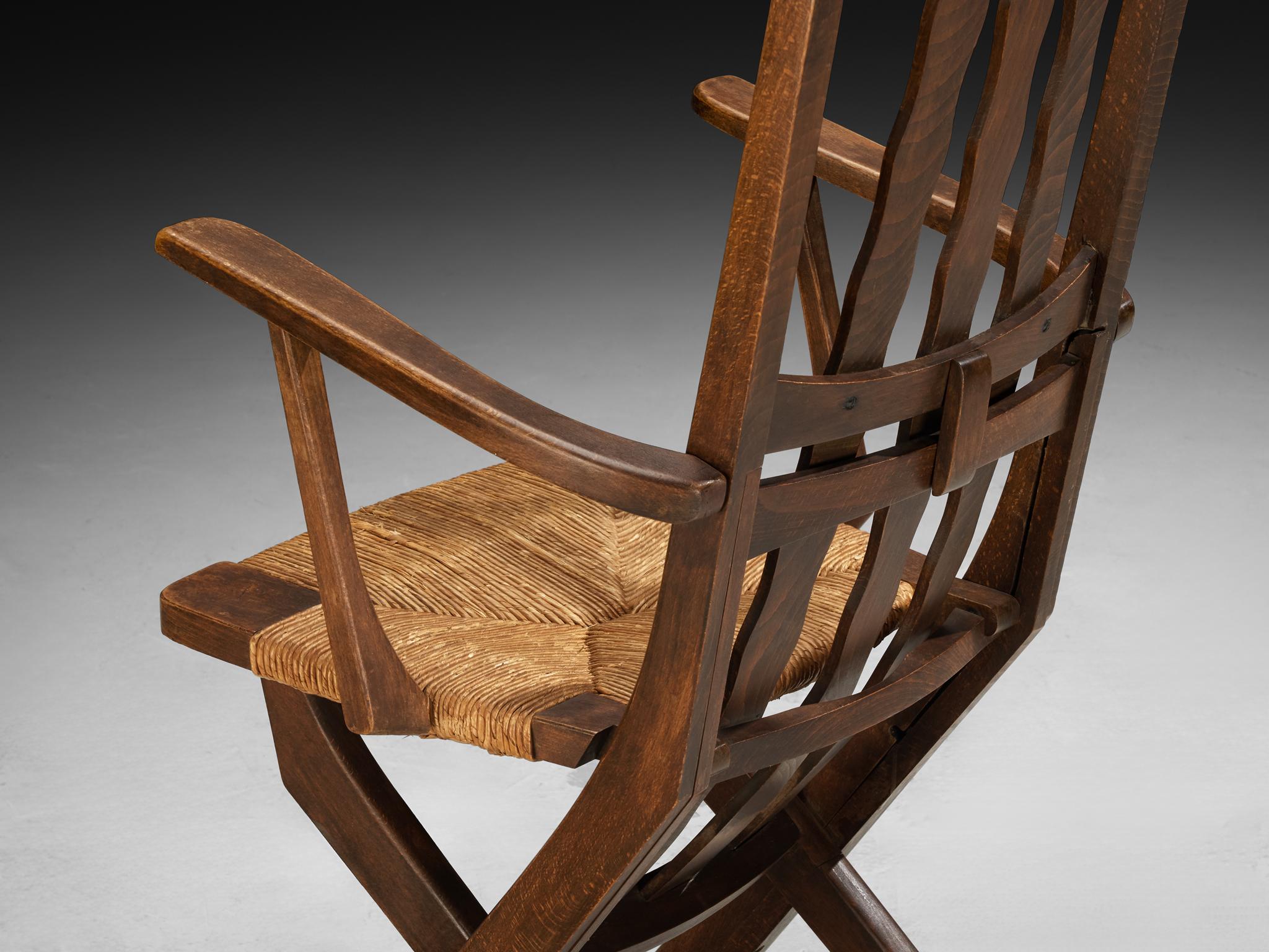 Sedia da salotto francese rustica con schienale alto in Oak e giunco In condizioni buone in vendita a Waalwijk, NL