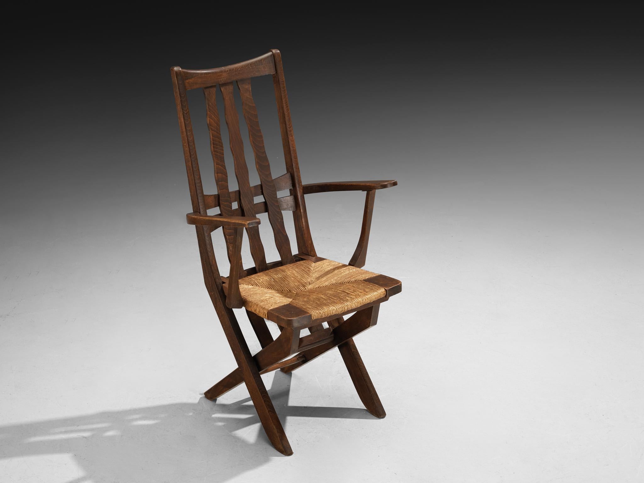 Francese Sedie da salotto francesi rustiche con schienale alto in Oak e giunco in vendita