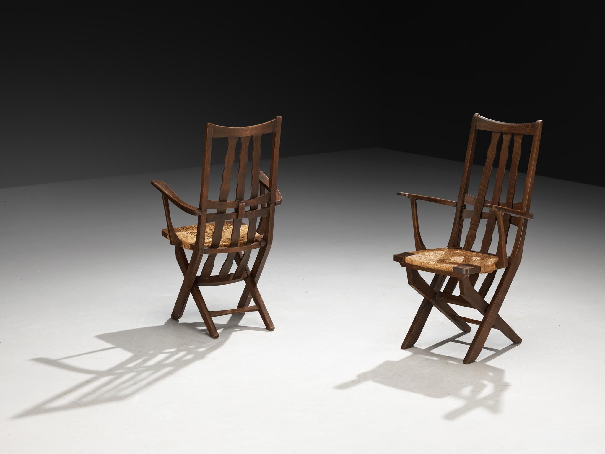 Sedie da salotto francesi rustiche con schienale alto in Oak e giunco in vendita 2