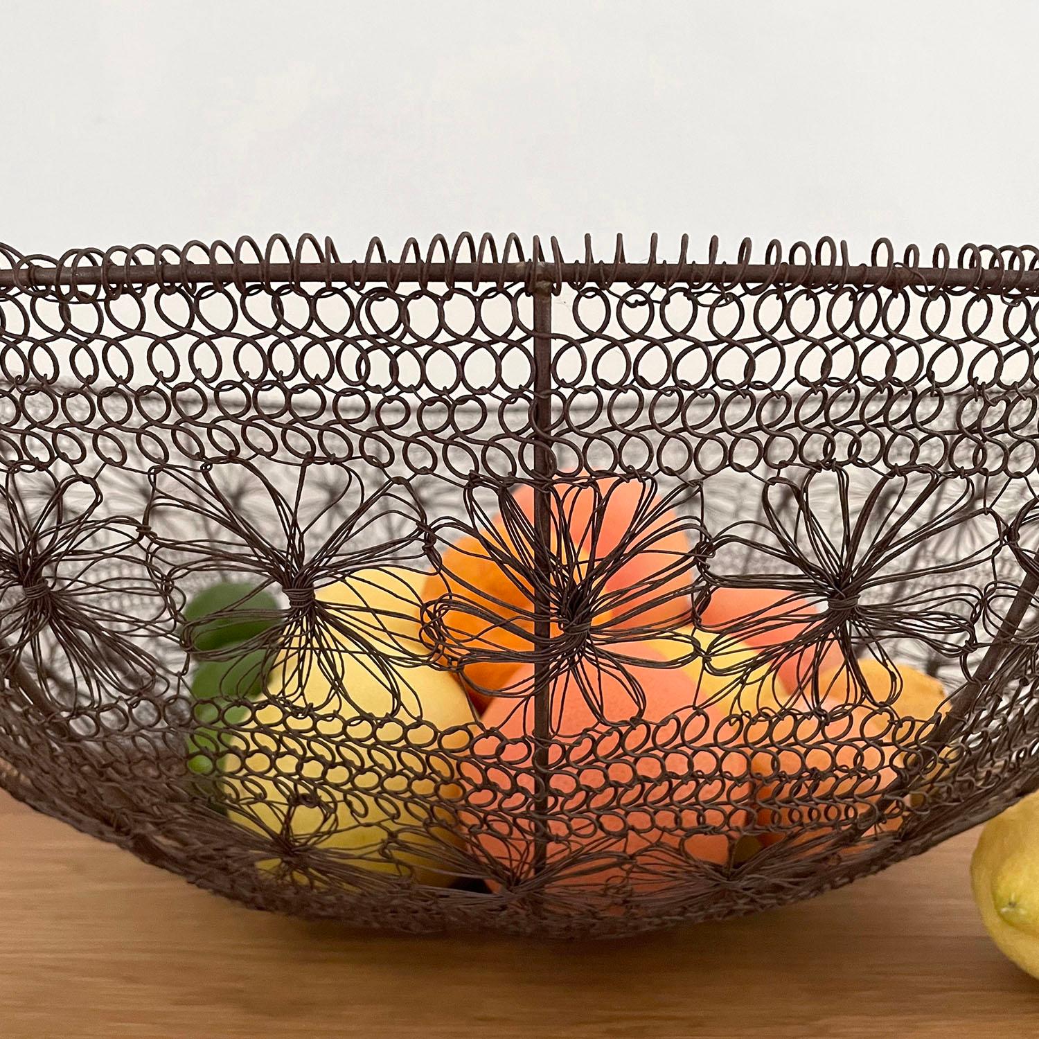 Rustic French Metal Floral Mesh Basket  In Good Condition For Sale In Los Angeles, CA